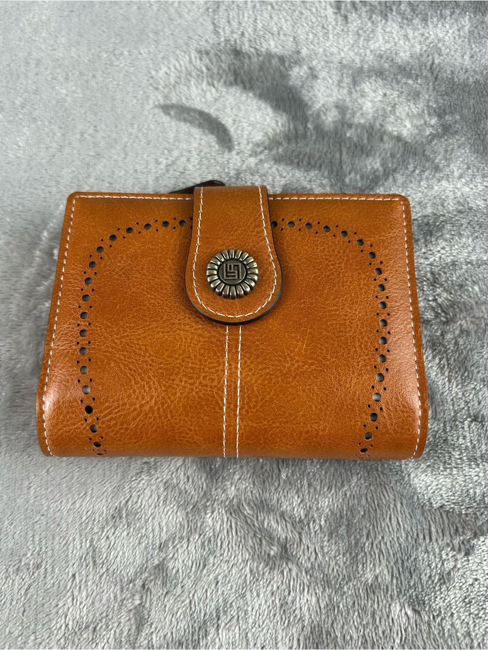 Leather Snap Wallet in Cognac Brown Womens RFID Blocking Bifold